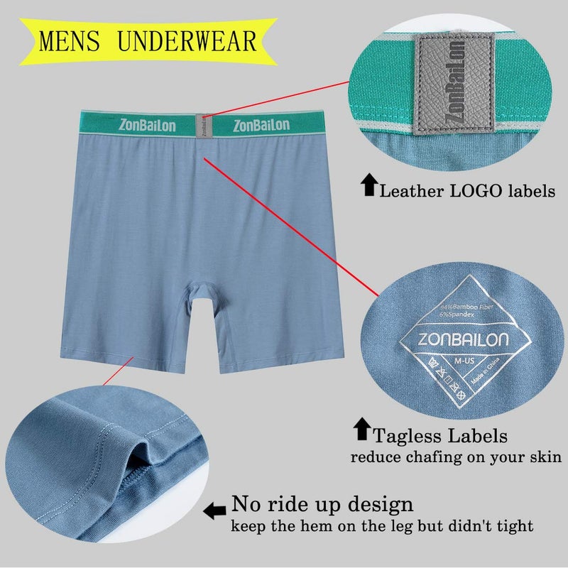 ZONBAILON Fly Boxer Briefs for Men Pack 6 Inch Big & Tall Boxers Underpants with Pouch 3xl xxxl Classic Blue Trunks Underwear Bulge Enhance - Image 4